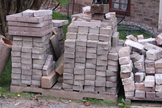 We are reusing old historic bricks from the village -- and right now are trying to make sure we have enough pieces for our design.